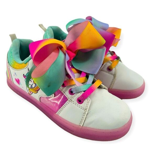 Nickelodeon Jojo Siwa Girl’s Rainbow Unicorn Doodle Bow Colorful Sneakers Size 1 - Picture 1 of 16